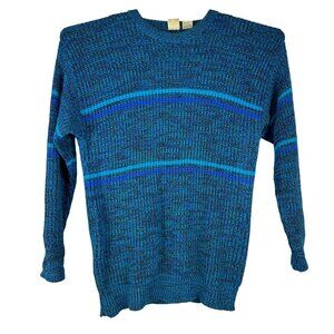 Ivy Club Mens Striped Sweater Big 2X Blue Black Crewneck Long Sleeve Knit